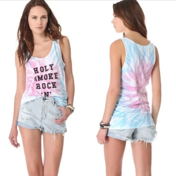 New ONE TEASPOON Holy Smokes Vintage rock n' roll Tie Dye graphic tank top band - Picture 1 of 8